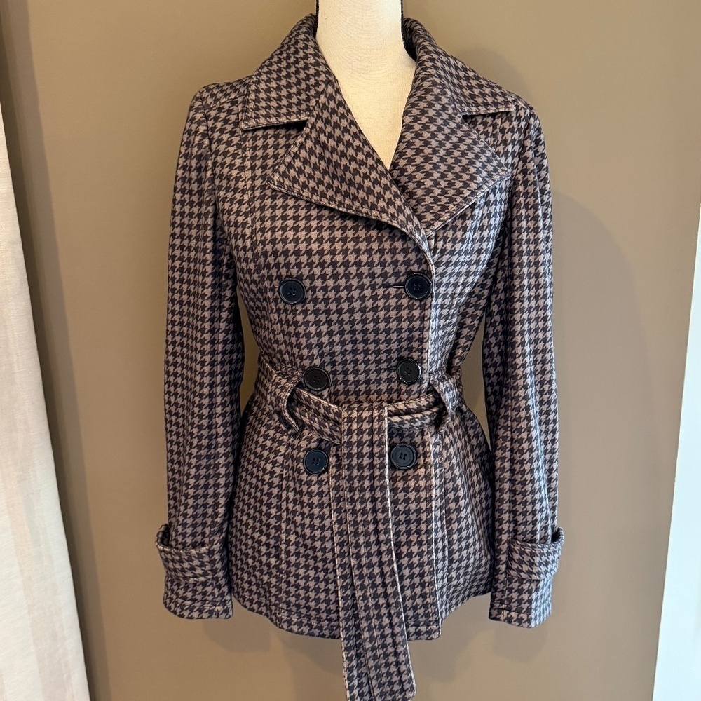 NWOT Jou Jou Tan & Black Houndstooth Double-breasted Jacket Office, Size Medium